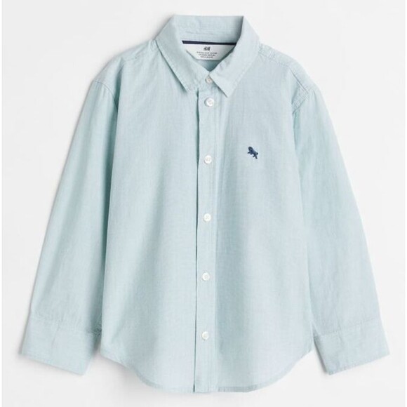 H&M Size 6 Button Up Woven Shirt Mint Green Long Sleeve Cotton Minimalist - Picture 2 of 9